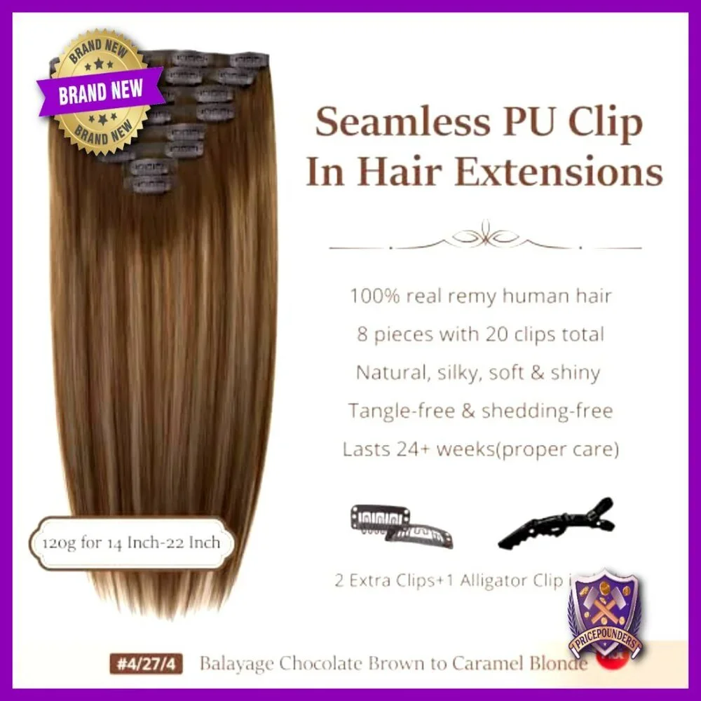 18 Inch Remy Human Hair Extensions, 8pcs 120g, Seamless PU Weft